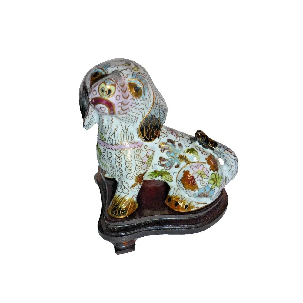 Vintage Chinese Cloisonne‎ Dog Figurine Statue 3x4